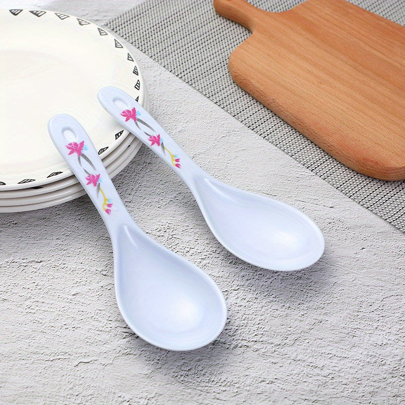 1/3pcs Flower Pattern Rice Spoon, Plastic Large Rice Spoon, Practical Spoon, White Spoon Household Flatware, Flower Pattern White Spoon, For Home Kitchen Restaurant Hotel, Kitchen Supplies