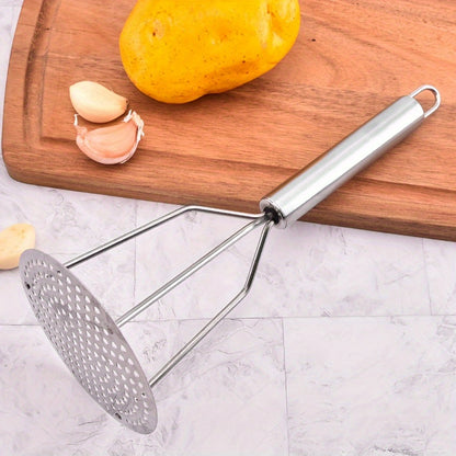 1pc, Potato Masher, Stainless Steel Potato Masher, Kitchen Vegetable Masher With Non-Slip Handle, Manual Fruit Masher, Potato Ricer, Potato Press, Vegetable Crusher, Kitchen Stuff, Kitchen Gadgets