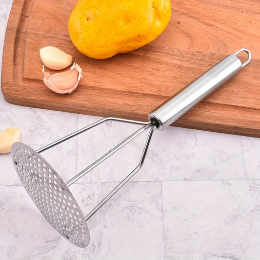 1pc, Potato Masher, Stainless Steel Potato Masher, Kitchen Vegetable Masher With Non-Slip Handle, Manual Fruit Masher, Potato Ricer, Potato Press, Vegetable Crusher, Kitchen Stuff, Kitchen Gadgets