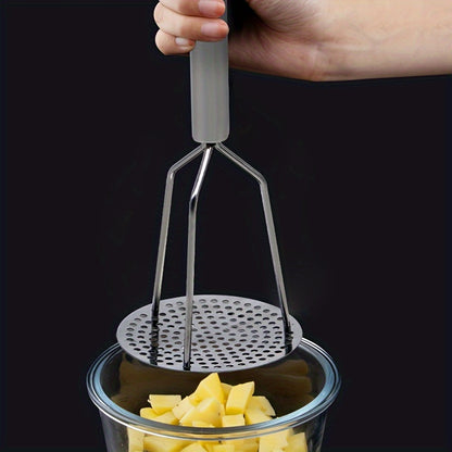 1pc, Potato Masher, Stainless Steel Potato Masher, Kitchen Vegetable Masher With Non-Slip Handle, Manual Fruit Masher, Potato Ricer, Potato Press, Vegetable Crusher, Kitchen Stuff, Kitchen Gadgets