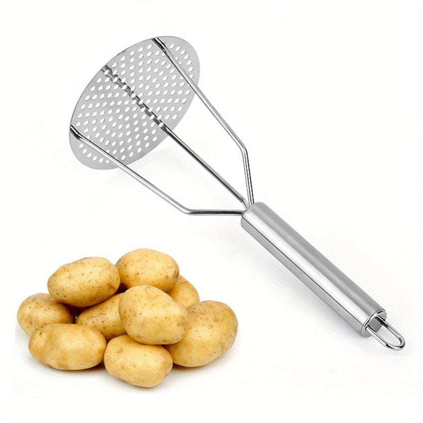 1pc, Potato Masher, Stainless Steel Potato Masher, Kitchen Vegetable Masher With Non-Slip Handle, Manual Fruit Masher, Potato Ricer, Potato Press, Vegetable Crusher, Kitchen Stuff, Kitchen Gadgets