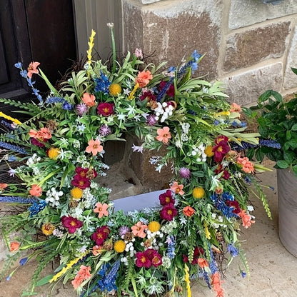 Tooluck Wildflower Wreath Spring Summer Wreath Front Door Simulated Dried Flower Wreath Buttercups Fresh Greenery Perpetual Flowers