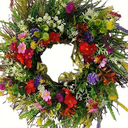 Tooluck Wildflower Wreath Spring Summer Wreath Front Door Simulated Dried Flower Wreath Buttercups Fresh Greenery Perpetual Flowers