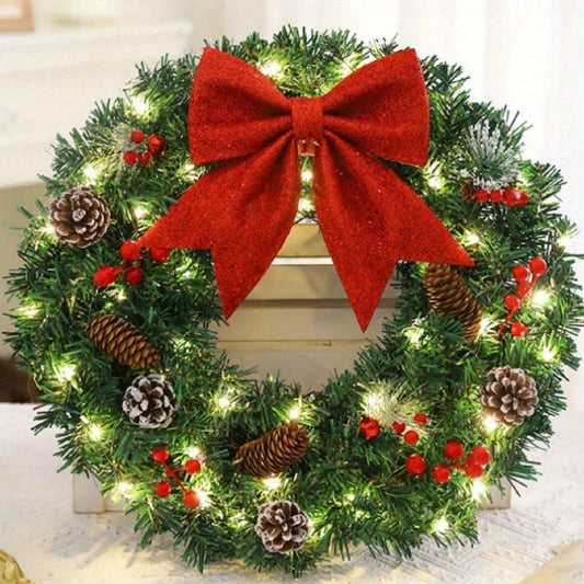 20-Inch Large Pre-Lit Outdoor Christmas Wreath with Lights - Vibrant Winter Door Decoration - Holiday Xmas Party Decor, Easy-to-Hang, Weather-Resistant, Energy-Efficient, Festive Door Hanging for Home, Office, or Outdoor Space