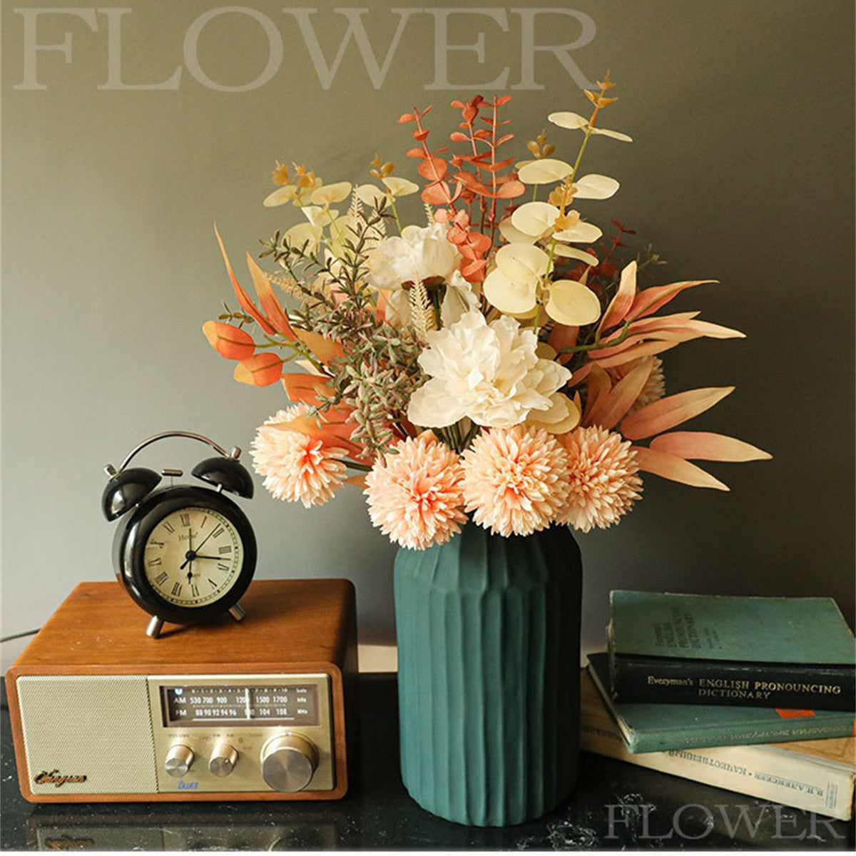 1 Bunch 17.32in Artificial Flower Dandelion Peony Hybrid Bouquet Fake Autumn Flower Wall DIY Home Wedding Christmas Party Decoration