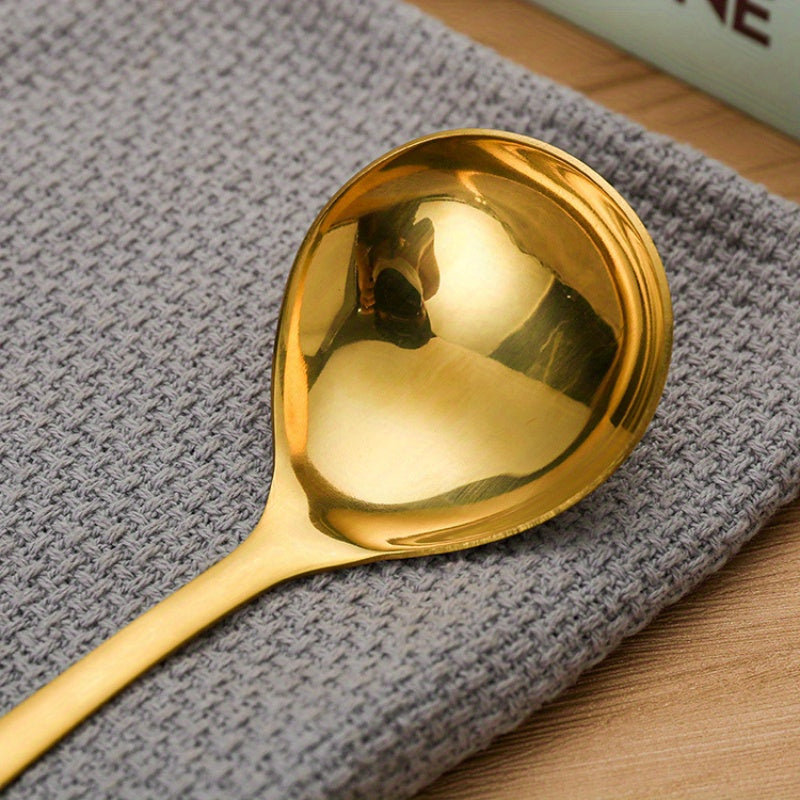 Elegant Golden Stainless Steel Soup Ladle - Large Round Head, Long Handle Serving Spoon for Home & Restaurant Use, Durable Thickened Design for Hot Pot and Catering