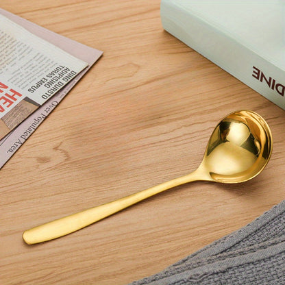 Elegant Golden Stainless Steel Soup Ladle - Large Round Head, Long Handle Serving Spoon for Home & Restaurant Use, Durable Thickened Design for Hot Pot and Catering