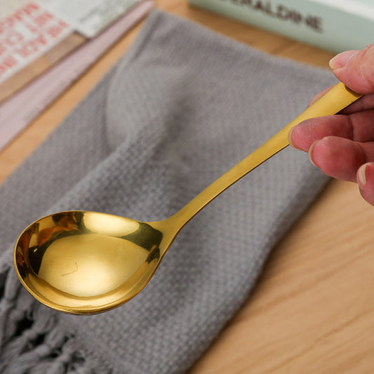 Elegant Golden Stainless Steel Soup Ladle - Large Round Head, Long Handle Serving Spoon for Home & Restaurant Use, Durable Thickened Design for Hot Pot and Catering