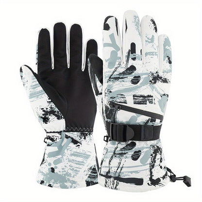 Winter Ski Mittens for Men with Touchscreen Compatibility, Thickened Padding, Waterproof and Coldproof, Buckle Closure, and Polyester Fabric for Cycling, Riding, and Various Activities