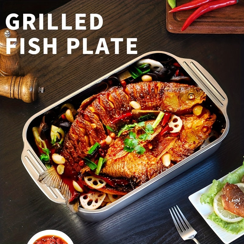 Professional-Grade Stainless Steel Deep Baking Dish with Handles - Durable, Food-Contact Safe, and Easy-to-Clean Oven Pan for Cooking, Baking, Roasting, and Grilling - Perfect for Cooking Fish, Pastries, and More!