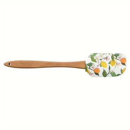 1pc Floral Print Silicone Spatula Set with Wooden Handle, Premium Kitchen Baking & Pastry Scraper, Non-Electric Home Cooking Utensil for RV Interior Accessories