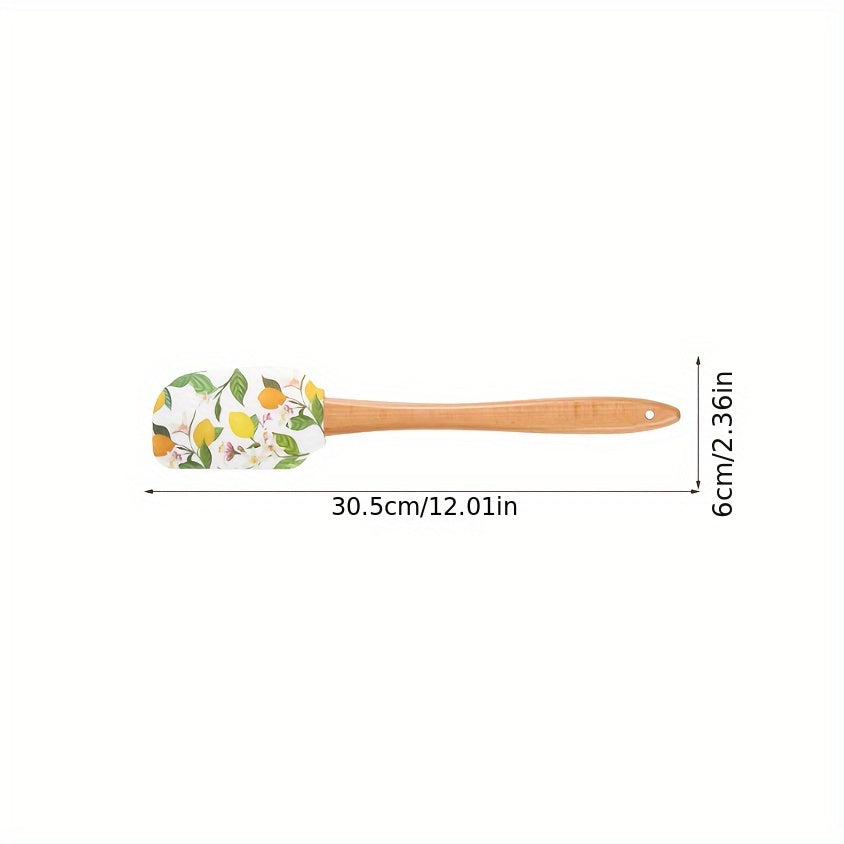 1pc Floral Print Silicone Spatula Set with Wooden Handle, Premium Kitchen Baking & Pastry Scraper, Non-Electric Home Cooking Utensil for RV Interior Accessories