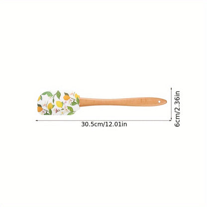 1pc Floral Print Silicone Spatula Set with Wooden Handle, Premium Kitchen Baking & Pastry Scraper, Non-Electric Home Cooking Utensil for RV Interior Accessories