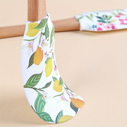 1pc Floral Print Silicone Spatula Set with Wooden Handle, Premium Kitchen Baking & Pastry Scraper, Non-Electric Home Cooking Utensil for RV Interior Accessories