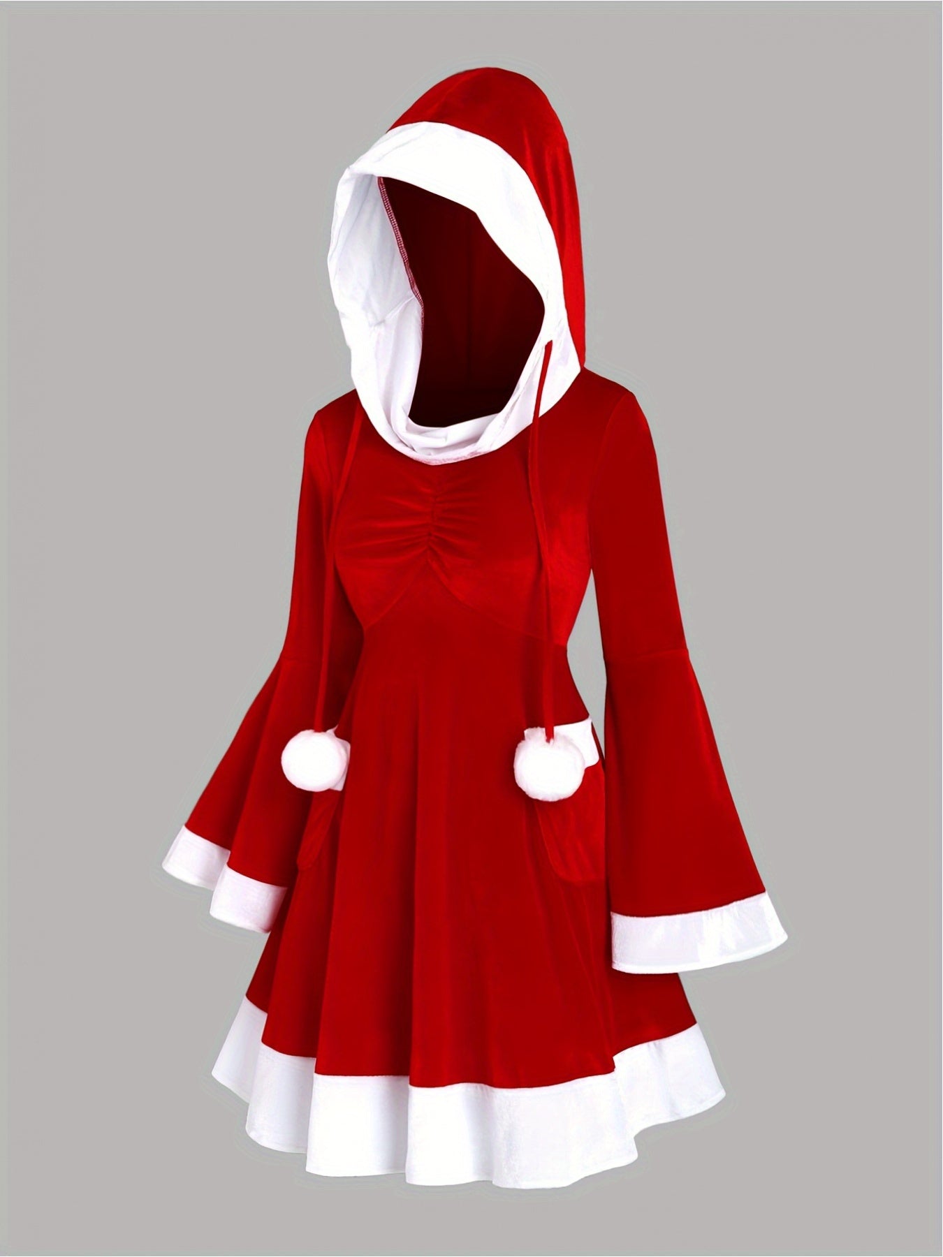 Chic Red Santa-Inspired Hooded Dress for Women - Slimming Fit with Flared Hem, Perfect for Christmas Parties & Holiday Celebrations