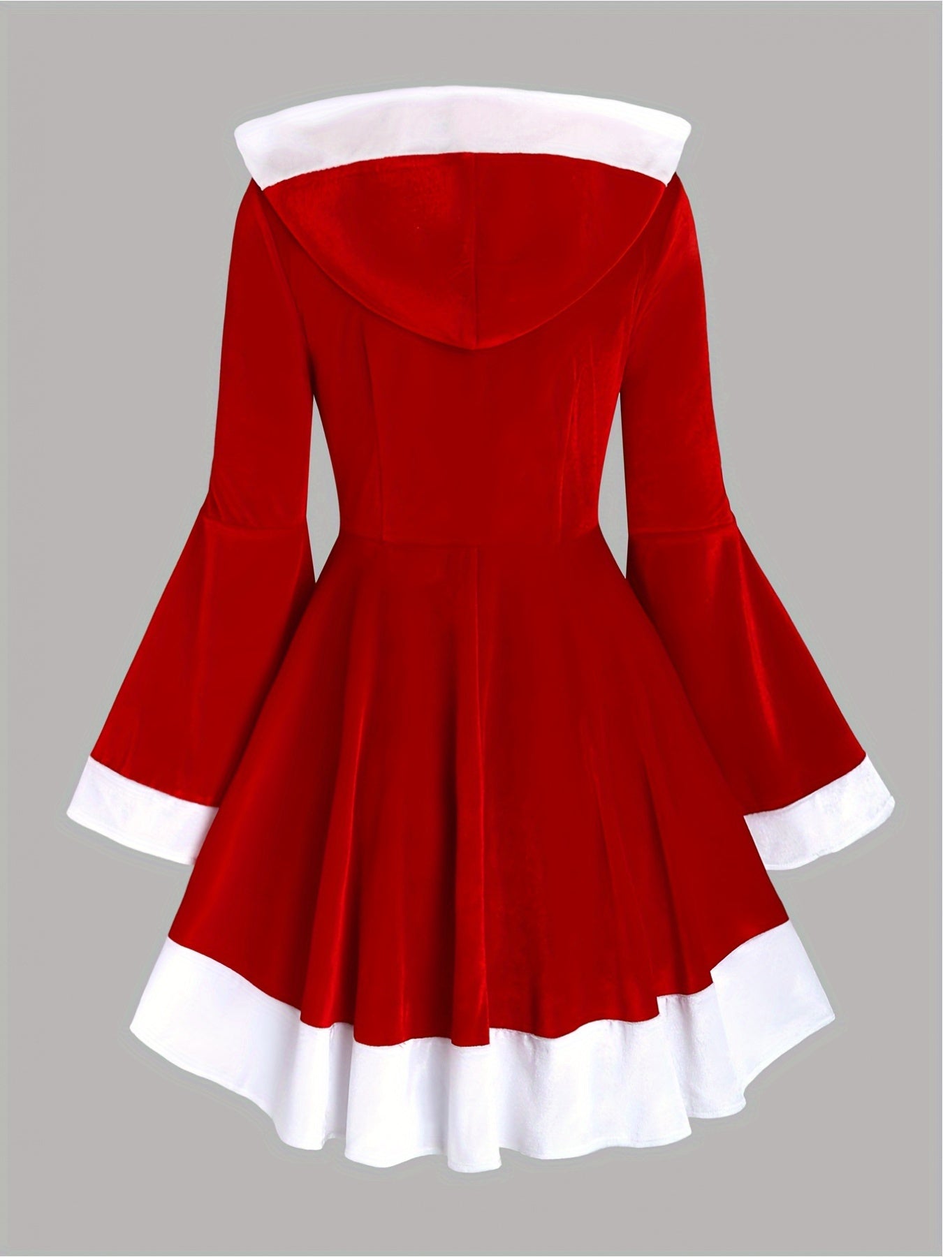 Chic Red Santa-Inspired Hooded Dress for Women - Slimming Fit with Flared Hem, Perfect for Christmas Parties & Holiday Celebrations