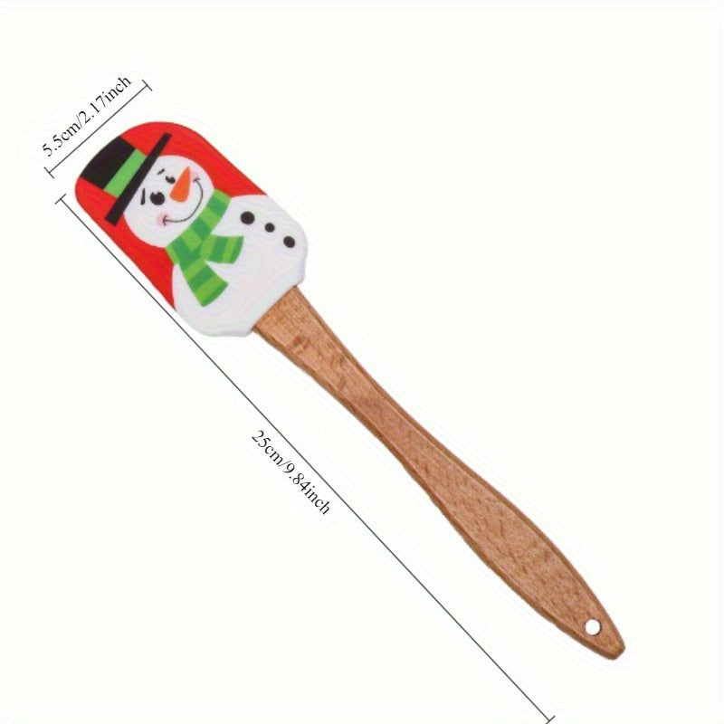 Festive Christmas Silicone Spatula Set with Wooden Handles - Ideal for Baking, Cooking, and Cake Decoration