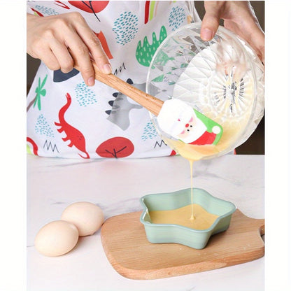 Festive Christmas Silicone Spatula Set with Wooden Handles - Ideal for Baking, Cooking, and Cake Decoration