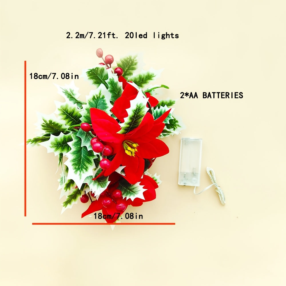 30 LED Festive Flower Vine Lights - Battery-Powered, Elegant Home Decor for Christmas & Holidays (AA Batteries Not Included)
