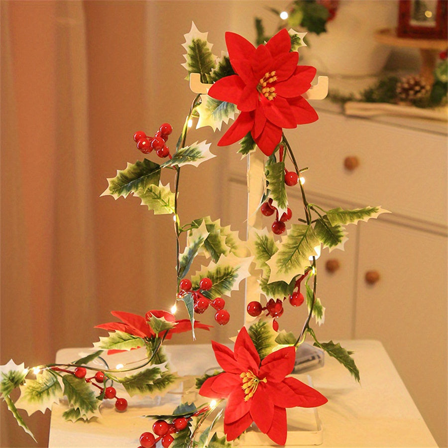 30 LED Festive Flower Vine Lights - Battery-Powered, Elegant Home Decor for Christmas & Holidays (AA Batteries Not Included)