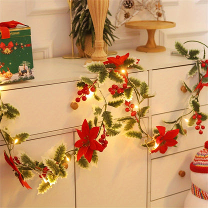 30 LED Festive Flower Vine Lights - Battery-Powered, Elegant Home Decor for Christmas & Holidays (AA Batteries Not Included)