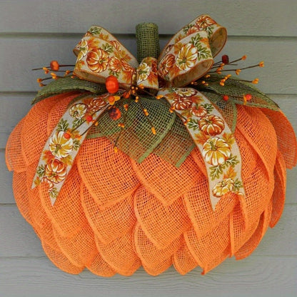 3D Pumpkin Wreath for Front Door with Bows and Berries Burlap Pumpkin Decor Fall Wreath Farmhouse Wreath Fall Door Decor Autumn Wreath Thanksgiving Wreath Home Decor (A)