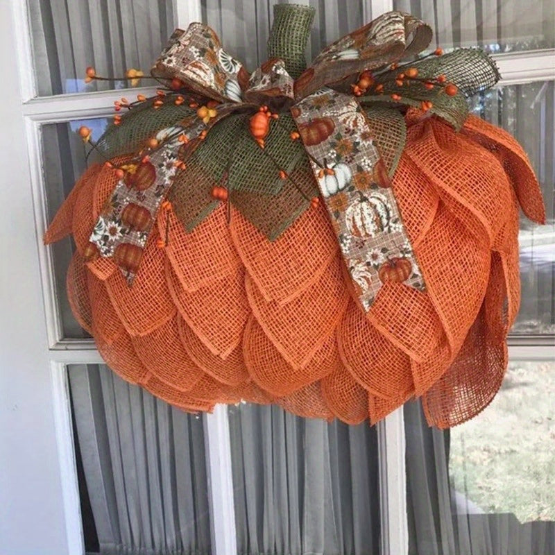 3D Pumpkin Wreath for Front Door with Bows and Berries Burlap Pumpkin Decor Fall Wreath Farmhouse Wreath Fall Door Decor Autumn Wreath Thanksgiving Wreath Home Decor (A)