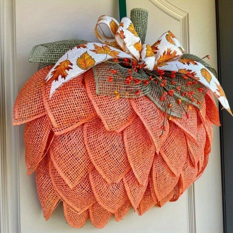 3D Pumpkin Wreath for Front Door with Bows and Berries Burlap Pumpkin Decor Fall Wreath Farmhouse Wreath Fall Door Decor Autumn Wreath Thanksgiving Wreath Home Decor (A)