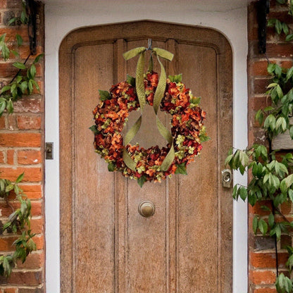 Large 17.72" Bohemian Fall Hydrangea Wreath with Bow - Artificial Flower Garland for Thanksgiving & Autumn Decor, Perfect for Front Door or Indoor Use