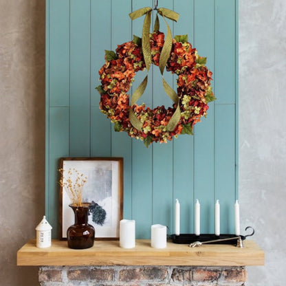 Large 17.72" Bohemian Fall Hydrangea Wreath with Bow - Artificial Flower Garland for Thanksgiving & Autumn Decor, Perfect for Front Door or Indoor Use