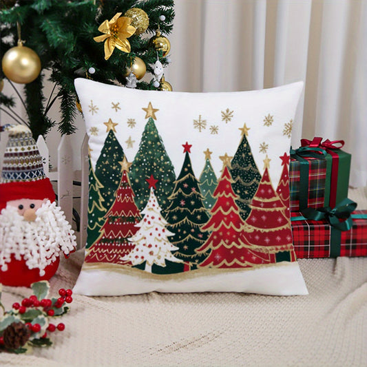 Suige Home Soft Short Plush Christmas Tree Pillowcase, Contemporary Knit Fabric Decorative Cushion Cover, Festive Single-Sided Print, Machine Washable, Fits Multiple Room Types - 17.7" & 19.7" Sizes, Cover Only