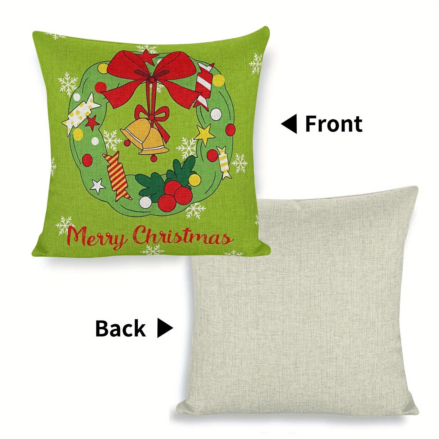 4pcs 18x18in Cartoon Christmas wreath Christmas tree design pillowcase, Christmas party decoration, Christmas gift Zipper closure seasonal sofa cushion cover, throw pillow cover for sofa, bed and home decoration, no pillow core