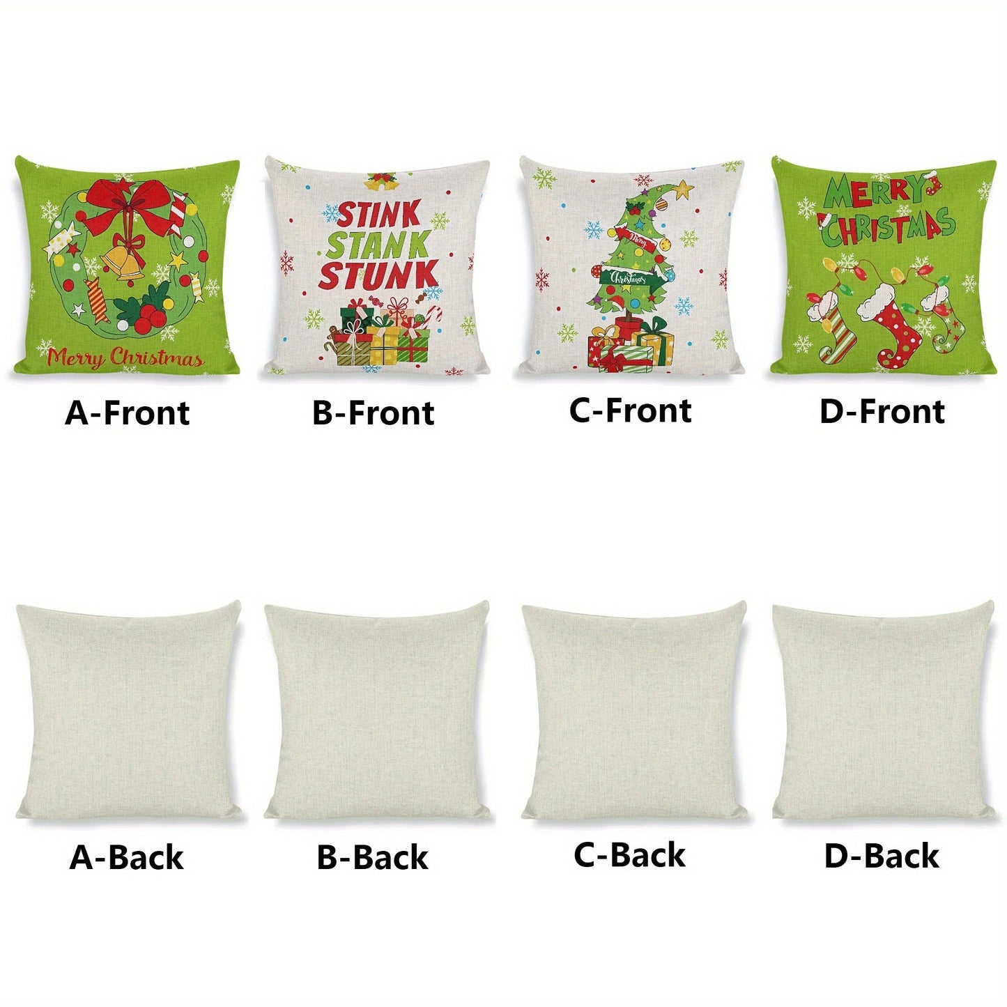 4pcs 18x18in Cartoon Christmas wreath Christmas tree design pillowcase, Christmas party decoration, Christmas gift Zipper closure seasonal sofa cushion cover, throw pillow cover for sofa, bed and home decoration, no pillow core