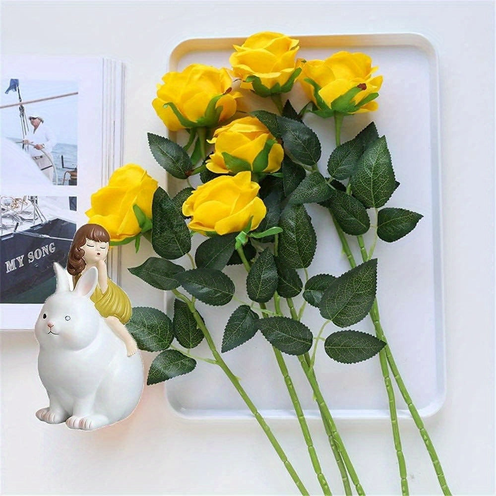 12PCS Yellow Roses Artificial Flowers -12Pcs Realistic Single Long Stem Fake Silk Roses Bouquet for Party Home Wedding Centerpiece Hotel Office Decor