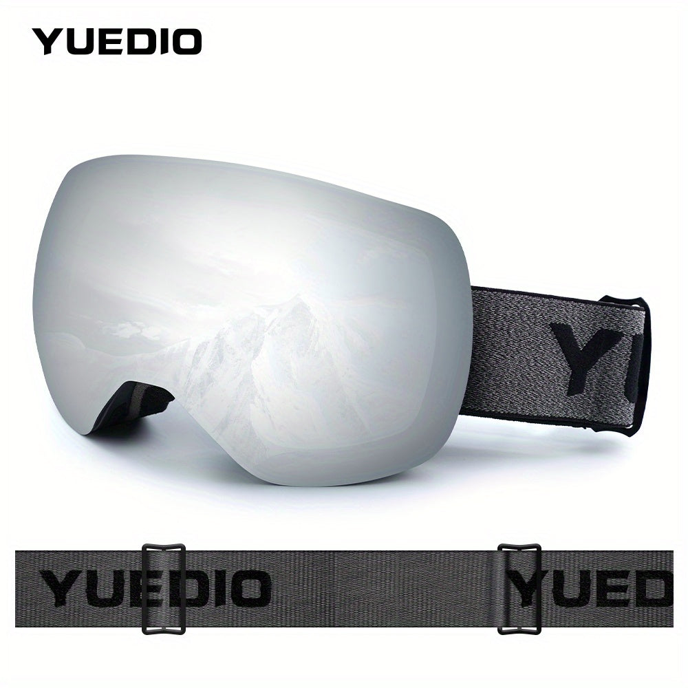 YUEDIO Ski Goggles for Adults - 2025 Model, Dual-Lens Anti-Fog, Wide Field of View, Thick Non-Slip Strap, TPU Frame, PC Material, Mirror & Reflective Lens Types - White