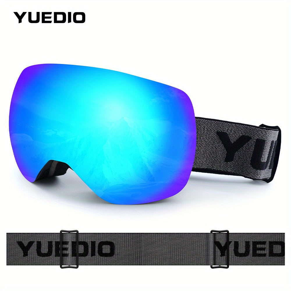 YUEDIO Ski Goggles for Adults - 2025 Model, Dual-Lens Anti-Fog, Wide Field of View, Thick Non-Slip Strap, TPU Frame, PC Material, Mirror & Reflective Lens Types - White