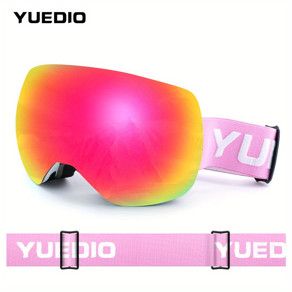 YUEDIO Ski Goggles for Adults - 2025 Model, Dual-Lens Anti-Fog, Wide Field of View, Thick Non-Slip Strap, TPU Frame, PC Material, Mirror & Reflective Lens Types - White