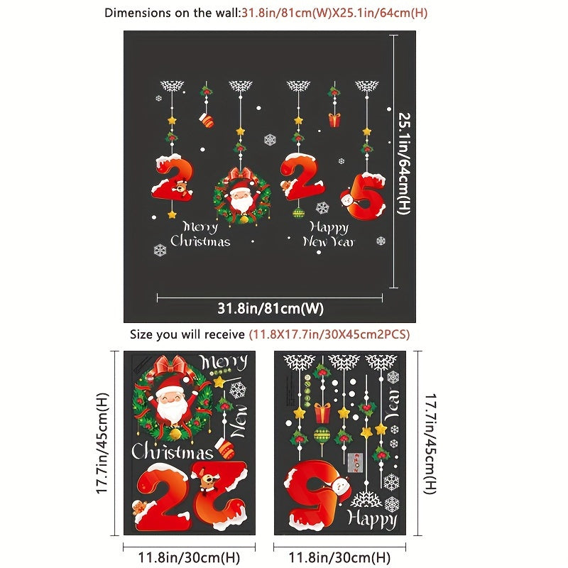 A set of classic Christmas and New Year window grille stickers, Santa Claus and snowflake electrostatic stickers, suitable for glass and mirrors, easy-to-tear holiday decorations, no power supply required