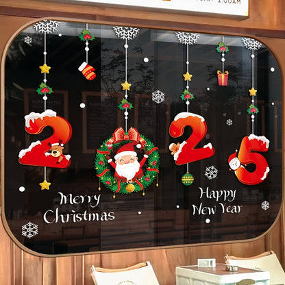 A set of classic Christmas and New Year window grille stickers, Santa Claus and snowflake electrostatic stickers, suitable for glass and mirrors, easy-to-tear holiday decorations, no power supply required