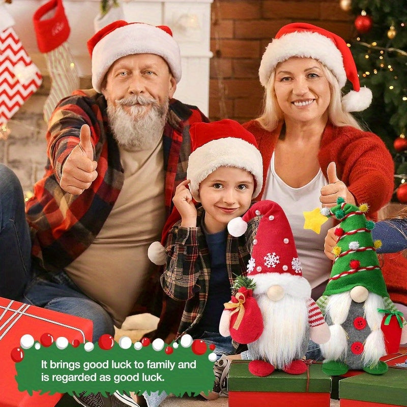 Set of 2 Christmas Gnome Plush Decorations, Xmas Farmhouse Tiered Tray Decor-Red Green Handmade Scandinavian Tomte - Home Tabletop Elf Ornaments Christmas Home Decor