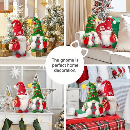 Set of 2 Christmas Gnome Plush Decorations, Xmas Farmhouse Tiered Tray Decor-Red Green Handmade Scandinavian Tomte - Home Tabletop Elf Ornaments Christmas Home Decor