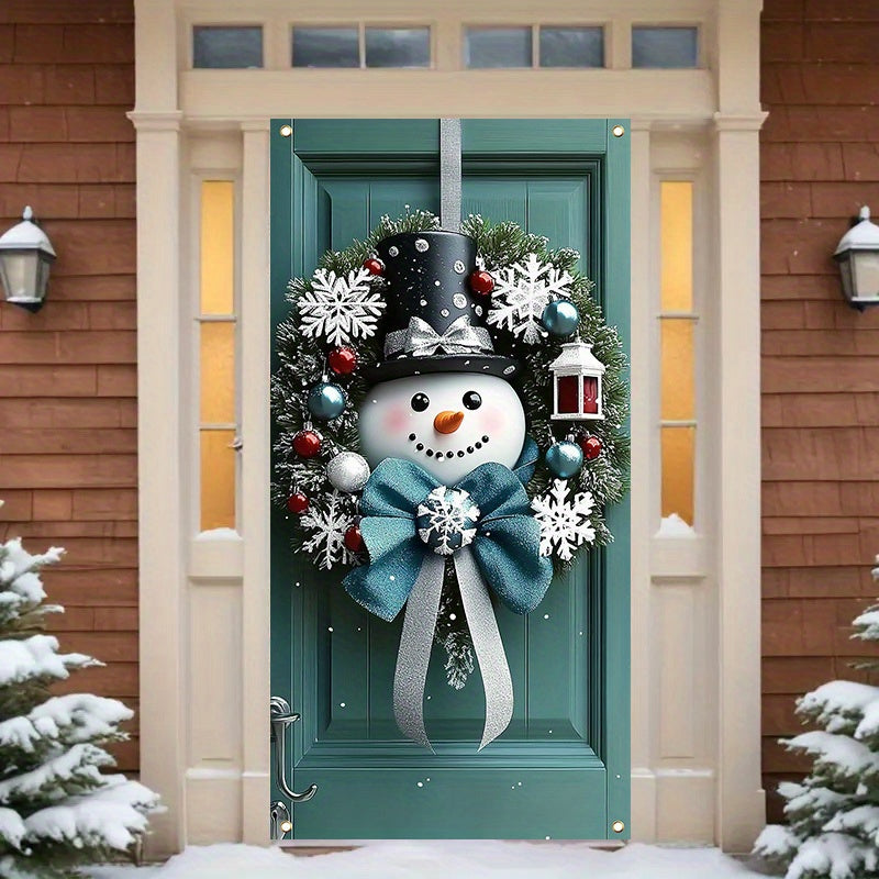 1pc, Festive Snowman Door Hanging, 35.4x70.8 inches, Polyester Christmas Wreath, Classic Style, Indoor & Outdoor Holiday Decor, No Feather, No Power Needed