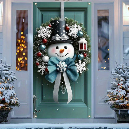 1pc, Festive Snowman Door Hanging, 35.4x70.8 inches, Polyester Christmas Wreath, Classic Style, Indoor & Outdoor Holiday Decor, No Feather, No Power Needed