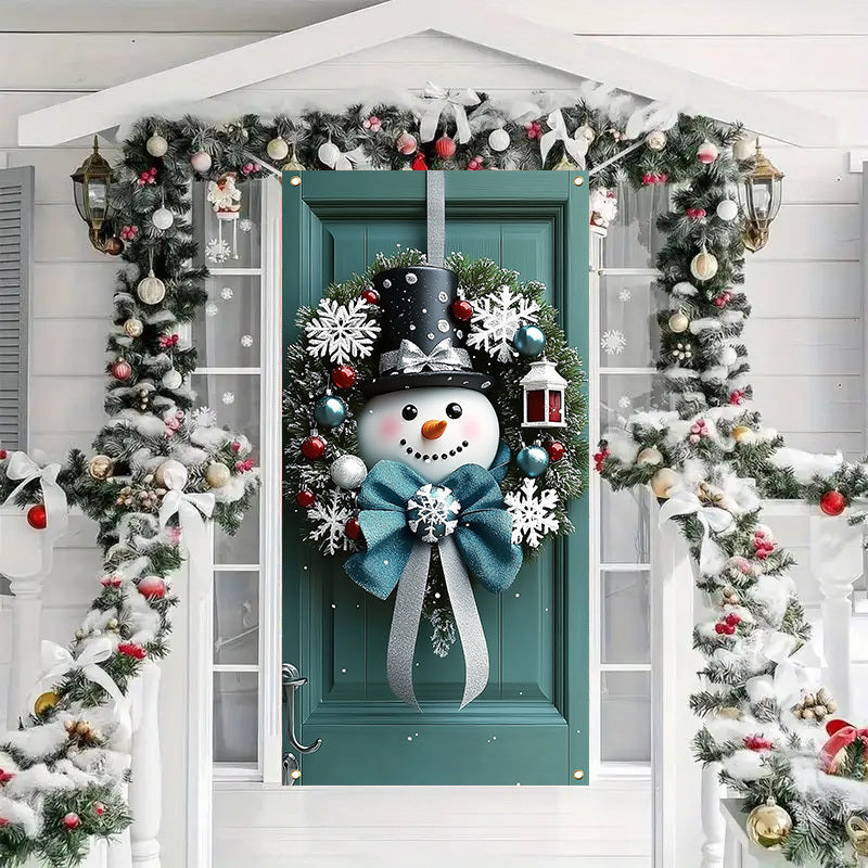 1pc, Festive Snowman Door Hanging, 35.4x70.8 inches, Polyester Christmas Wreath, Classic Style, Indoor & Outdoor Holiday Decor, No Feather, No Power Needed