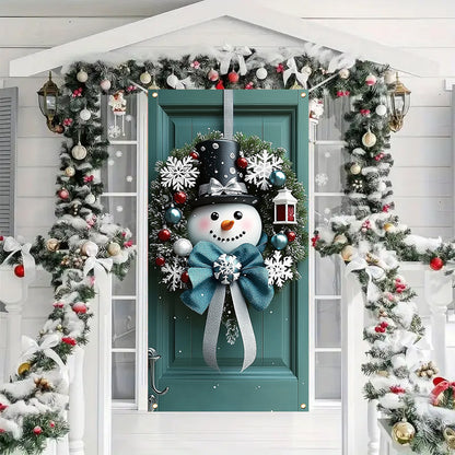 1pc, Festive Snowman Door Hanging, 35.4x70.8 inches, Polyester Christmas Wreath, Classic Style, Indoor & Outdoor Holiday Decor, No Feather, No Power Needed