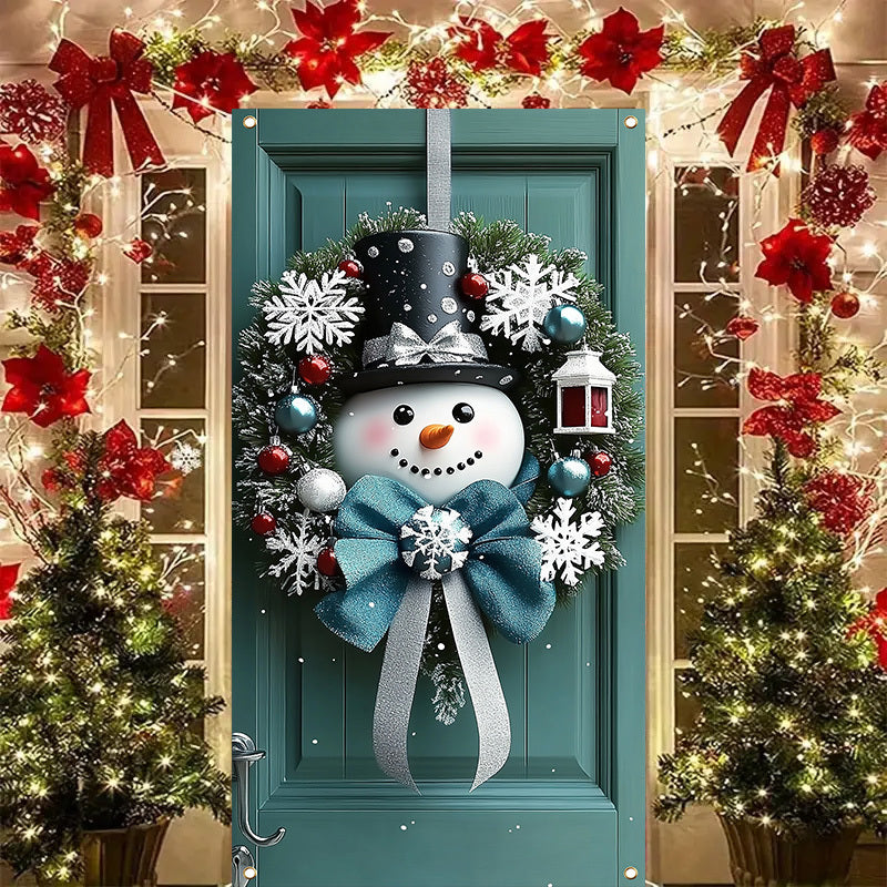 1pc, Festive Snowman Door Hanging, 35.4x70.8 inches, Polyester Christmas Wreath, Classic Style, Indoor & Outdoor Holiday Decor, No Feather, No Power Needed