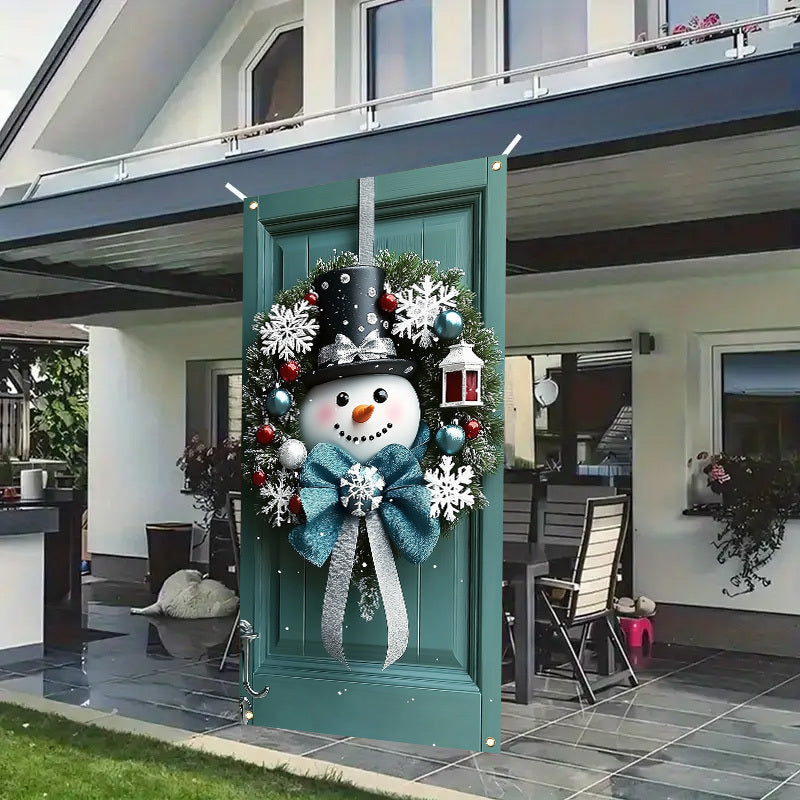 1pc, Festive Snowman Door Hanging, 35.4x70.8 inches, Polyester Christmas Wreath, Classic Style, Indoor & Outdoor Holiday Decor, No Feather, No Power Needed