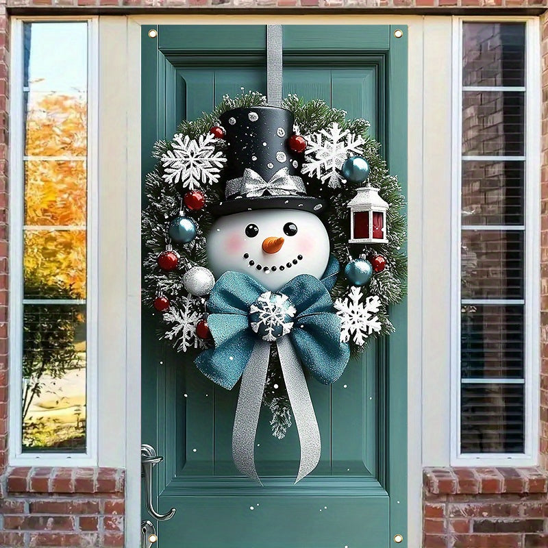 1pc, Festive Snowman Door Hanging, 35.4x70.8 inches, Polyester Christmas Wreath, Classic Style, Indoor & Outdoor Holiday Decor, No Feather, No Power Needed