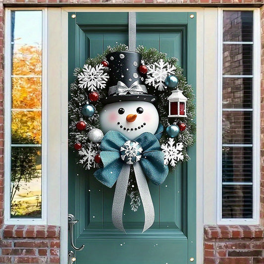 1pc, Festive Snowman Door Hanging, 35.4x70.8 inches, Polyester Christmas Wreath, Classic Style, Indoor & Outdoor Holiday Decor, No Feather, No Power Needed