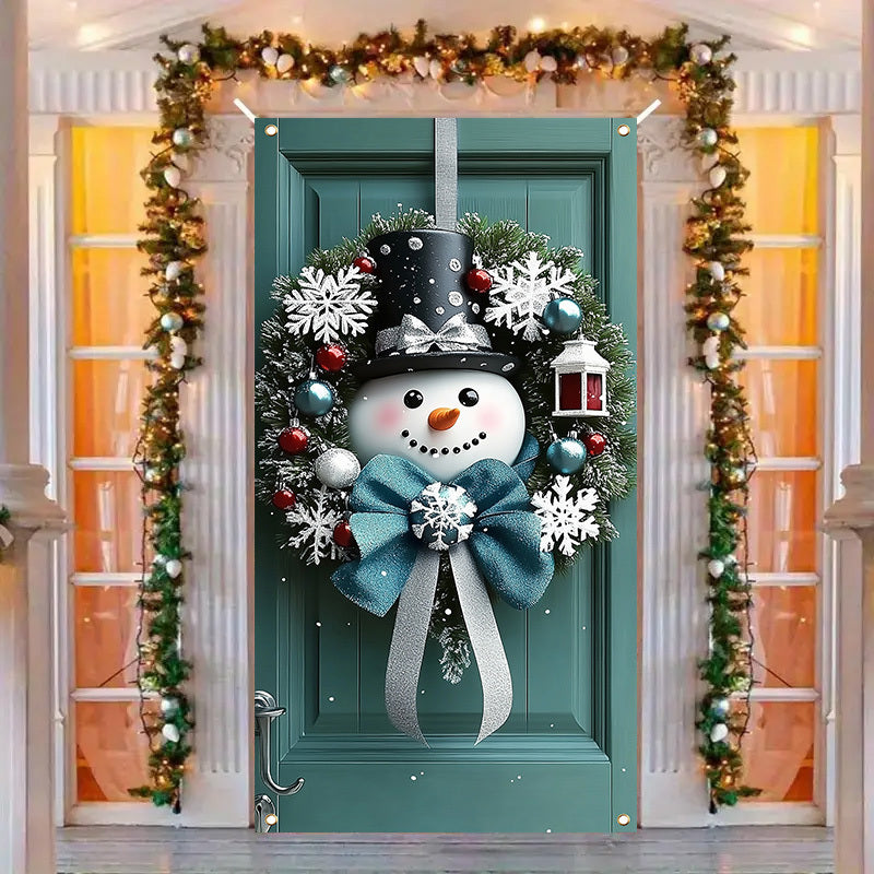 1pc, Festive Snowman Door Hanging, 35.4x70.8 inches, Polyester Christmas Wreath, Classic Style, Indoor & Outdoor Holiday Decor, No Feather, No Power Needed